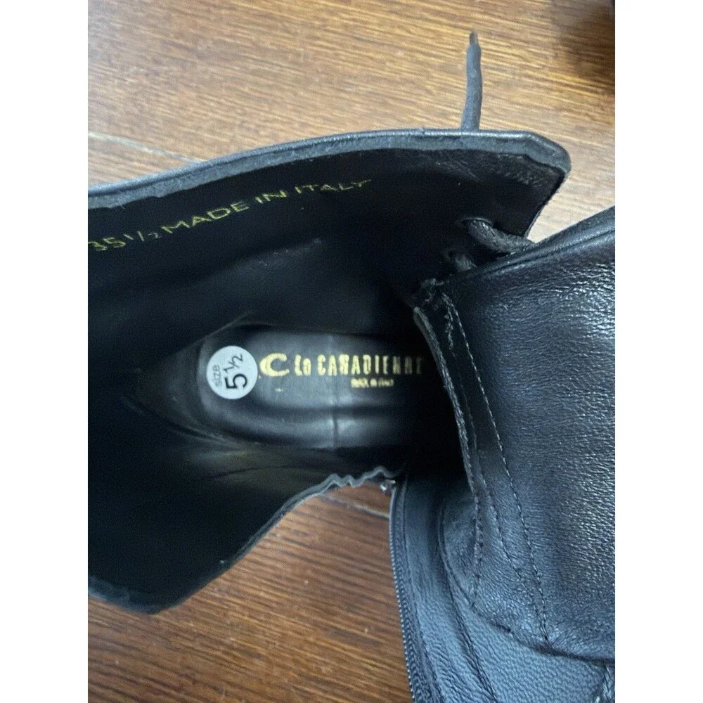 New La Canadienne Brendan Leather Combat Booties Black  35.5 EU 5.5 US NWOT
